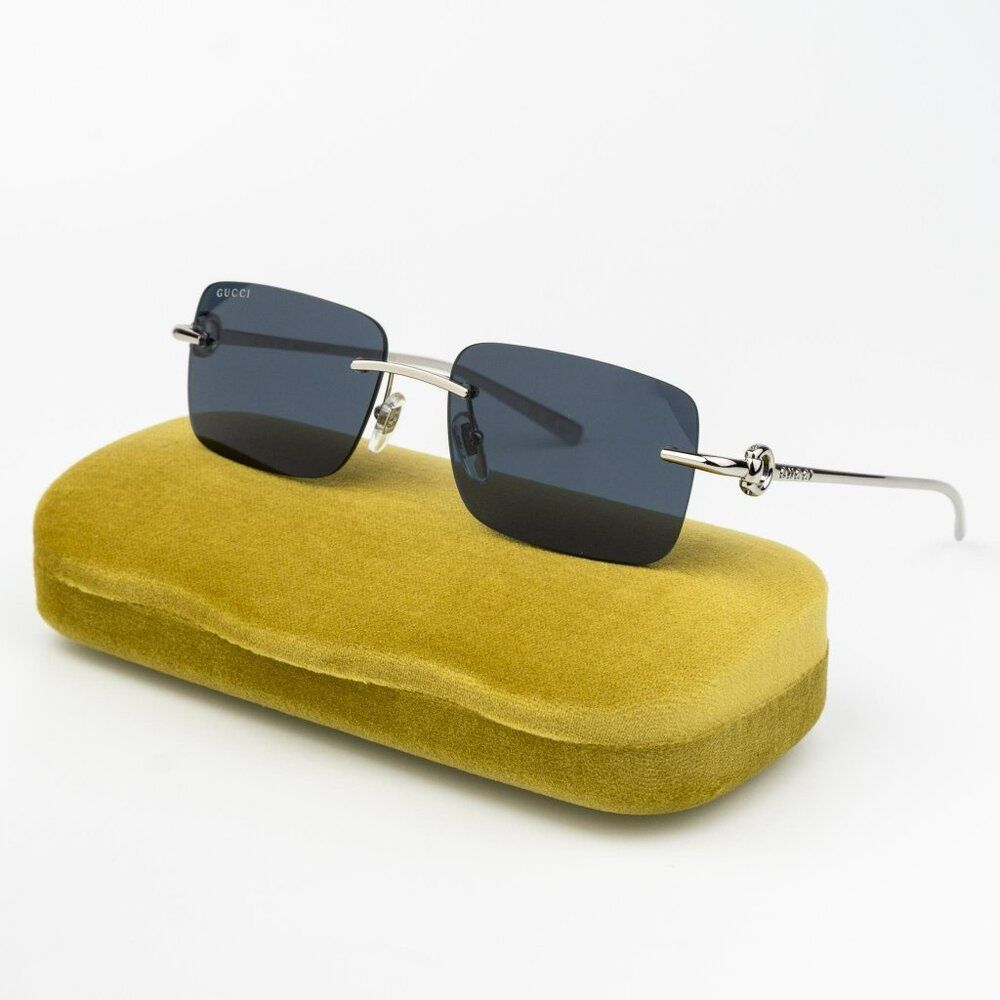 Gucci Men Sunglasses Silver Blue Rectangle Gg1703s 003 Brand New